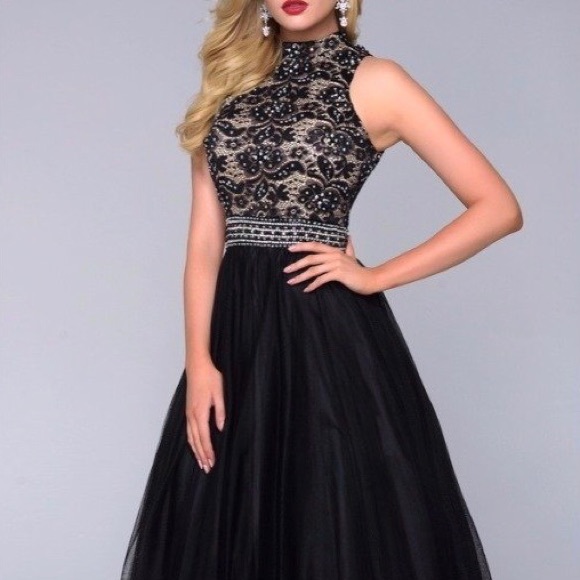 Nina Canacci Enchanting High Neck Sleeveless Black Ball Gown Dress #1247 Size 18 - Picture 11 of 11